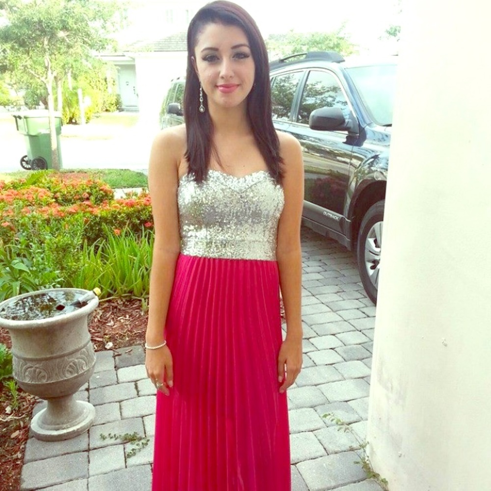 Fuchsia sequenced prom dress